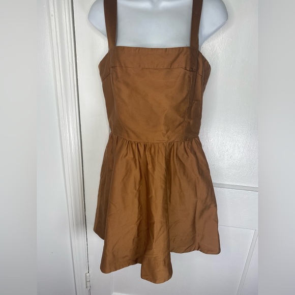 Alice + Olivia Sage Stretch Lace-Up Cotton Blend Sateen  Brown Mini Dress - Picture 4 of 9